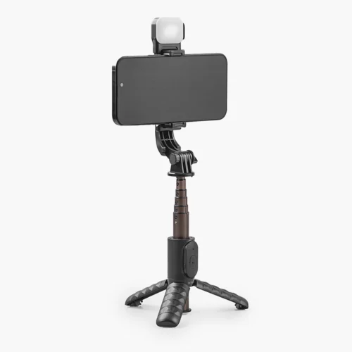 Palo para selfie y tripode con luz de fondo